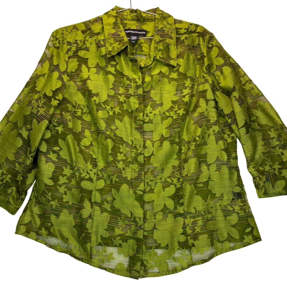 Sheer Layer Top Women 16 Green Burnout Floral Goblincore Whimsigoth Fairy Grunge